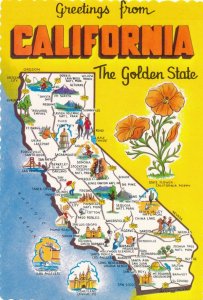 Greetings fromCalifornia the Golden State - Map - State Flower California Poppy