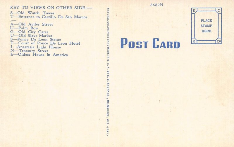 LPD85 St Augustine  Florida  Large Letters Postcard Curteich Linen