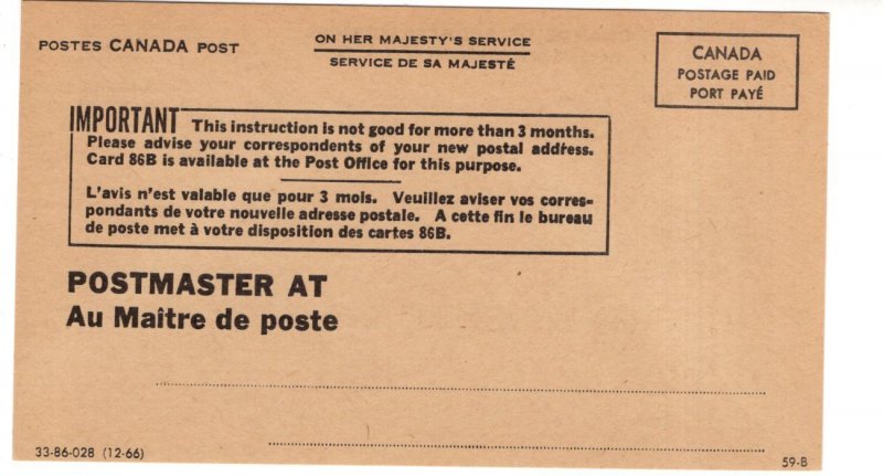 Canada Post, Change of Address Instruction 1966