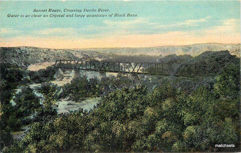 C-1910 Sunset Route Devils River Birdseye Brown News postcard 723 TEXAS Railroad