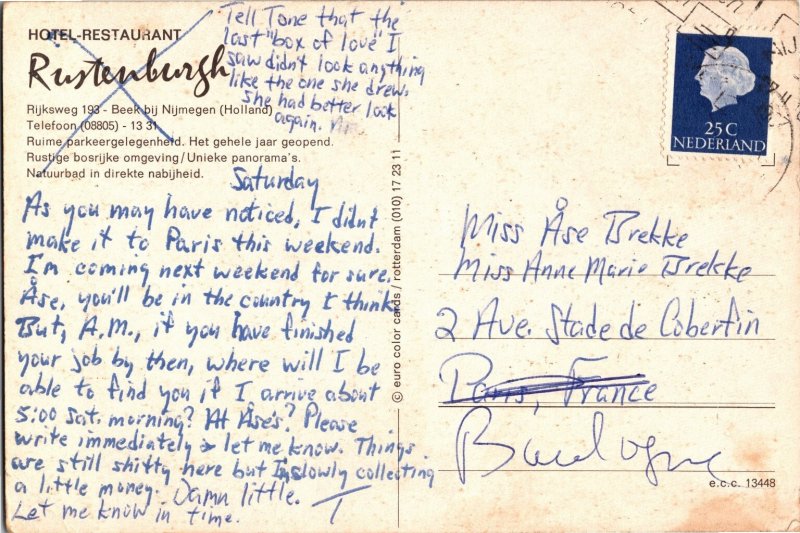 Rustenburgh Hotel-Restaurant Beek Nijmegen Holland Postcard