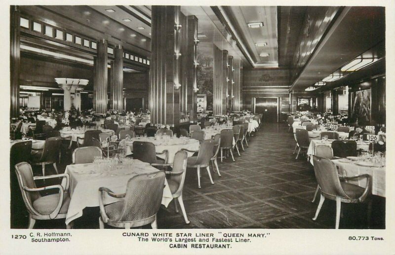 Cunard White Star Liner Queen Mary Steamer interior cabin restaurant