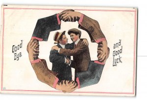 Good Bye and Good Luck Greetings Postcard 1913 Men Shaking Hands