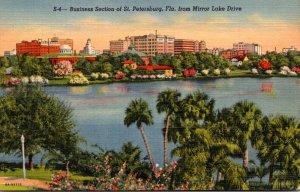 Florida St Petersburg View Of Businesss Section From Mirror Lake 1944 Curteich