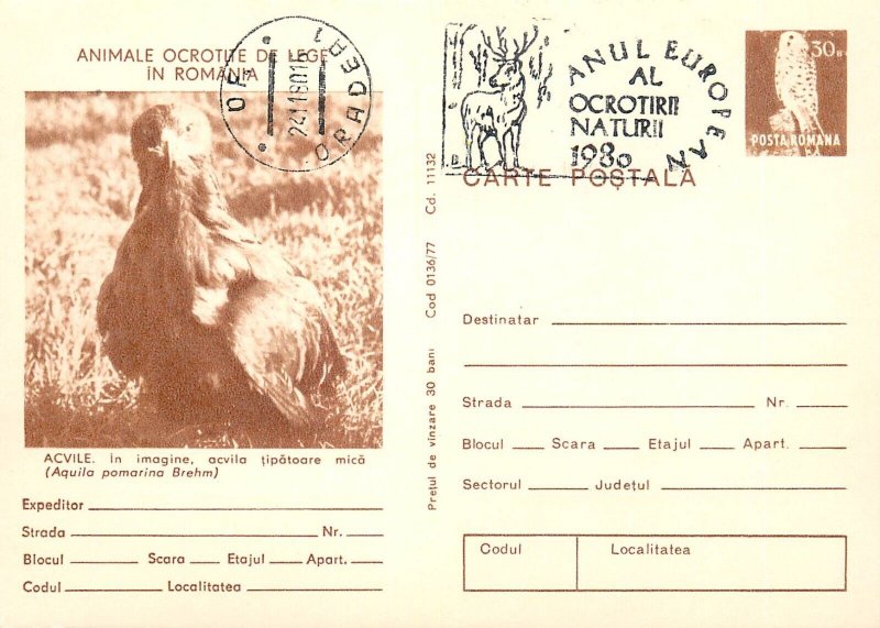 Set of 20 postal stationery postcards animals protected by law in Romania 1980