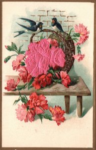 Vintage Postcard 1908 Flower Basket Birds Valentine Special Remembrance Card