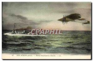 Old Postcard Jet Aviation Bleriot crossing the Channel boat