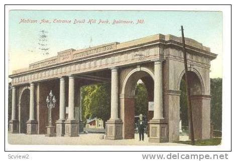 Madison Avenue, Entrance Druid Hill Park, Baltimore, Maryland, PU-1909