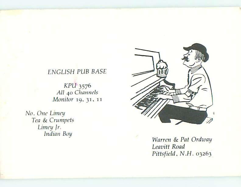 Piano Player - Qsl Ham Radio Card Pittsfield New Hampshire NH t1350
