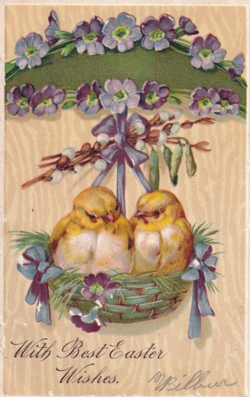 EASTER, 1900-10s; Best Wishes, Chicks in a wicker basket;  PFB 6721