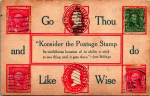 Konsider the Postage Stamp Josh Billings Quote Postcard Washington 2 Cent Stamps