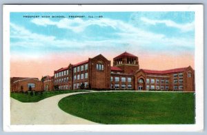 1920's FREEPORT HIGH SCHOOL ILLINOIS RED BRICK BUILDING VINTAGE POSTCARD