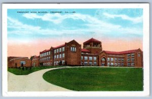 1920's FREEPORT HIGH SCHOOL ILLINOIS RED BRICK BUILDING VINTAGE POSTCARD 