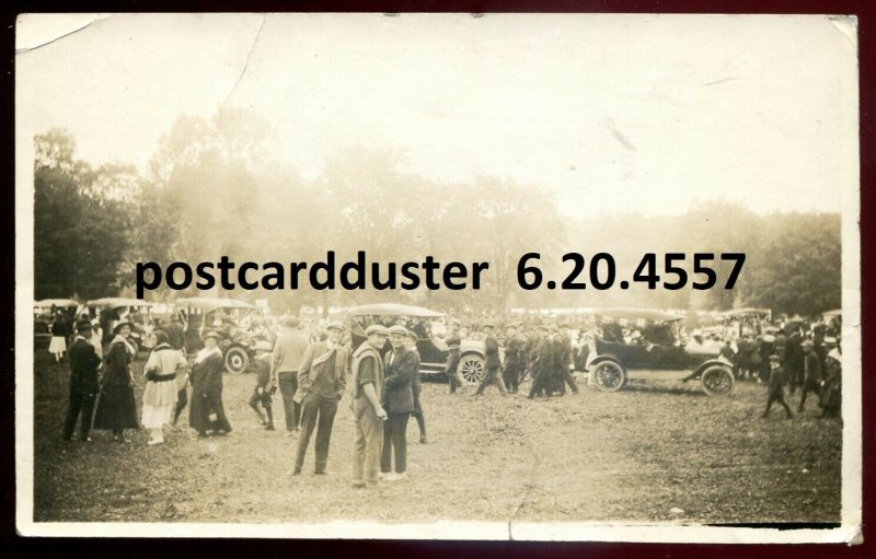 4557 - CANADA 1910s Park Gathering. Old Cars. Real Photo Postcard