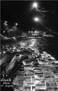 RPPC Shasta Dam at Night, Sacramento River, CA c1940s Vintage Postcard 