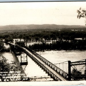 c1950s Marquette IA Prairie Du Chien WI Bridge RPPC Mississippi River Barge A74