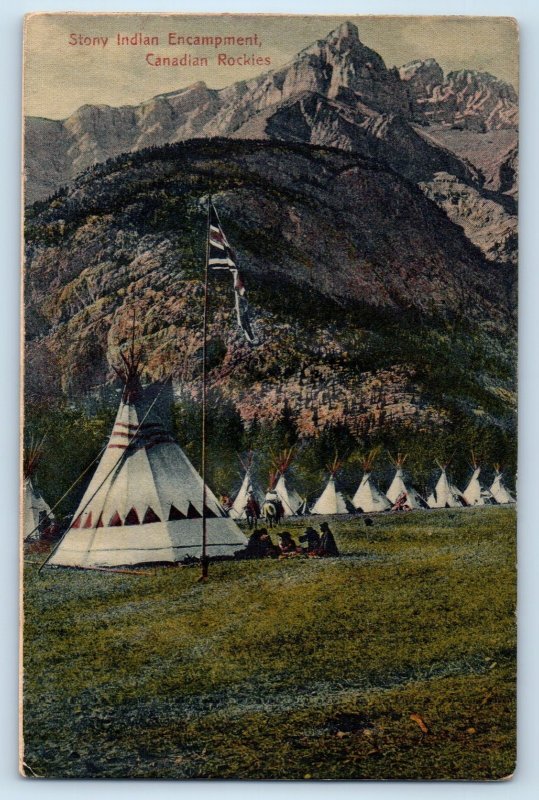 Canada Postcard Stony Indian Encampment Canadian Rockies c1910 Antique
