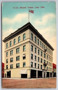 Lima Ohio~Downtown Masonic Temple~Small, Single Balcony Over Door c1910 Postcard