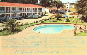 El Rancho Motel Millbrae CA Poolside View/Map of Location Photochrome Postcard