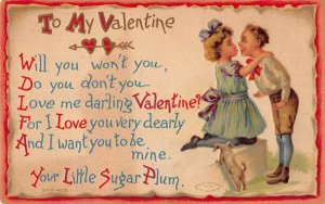 Valentines Greetings Children and Dog Vintage Postcard AA29975