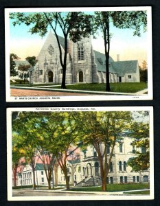 J27 Augusta, Me. 2 pcs. St. Marys Church, Kennebec County Buildings White Border