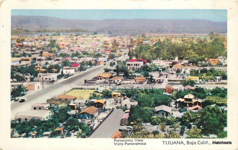 Birdseye 1950s Tijuana Mexico Baja California Hecha postcard 10763