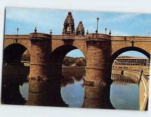 Postcard Toledo Bridge over the river Manzaneres, Madrid, Spain