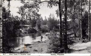 River Scene Vacation Land Stanley Wisconsin Wis Black White Wob Note Postcard 