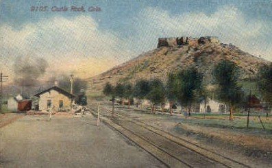 Castle Rock, CO, Colorado, USA Railroad Train Depot 1916 very light crease le...