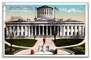 State Capitol and Mckinley Monument Columbus Ohio OH UNP WB Postcard V21