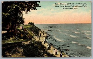 Postcard Milwaukee WI 1911 Shores of Old Lake Michigan From Shore Path Lake Park