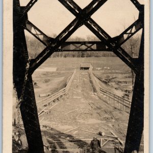 c1910s Bridge Construction Tower RPPC Steel Beam Ramp Farm Real Photo Work A193