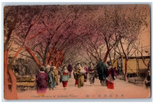 Tokyo Japan Postcard Crowd Walking Scene Cherry Blossom of Arakawa 1926