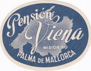 Spain Palma De Mallorca Pension Viena Vintage Luggage Label sk2759