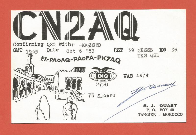 QSL AMATEUR RADIO CARD – TANGIER, MOROCCO – 1989
