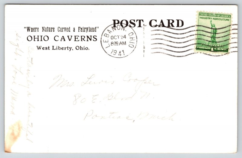 Real Photo Postcard~Stalactites In Ohio Caverns West Liberty OH~RPPC