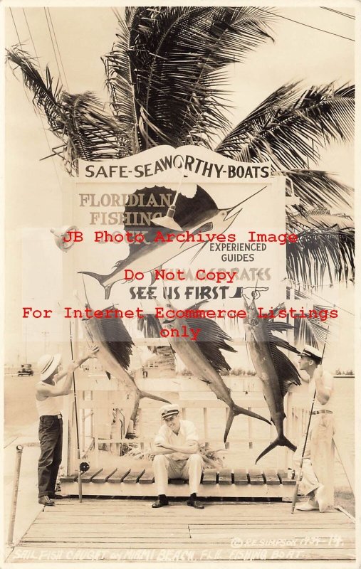 FL, Miami Beach, Florida, RPPC, Sailfish Caught on Fishing Boats, Simpson