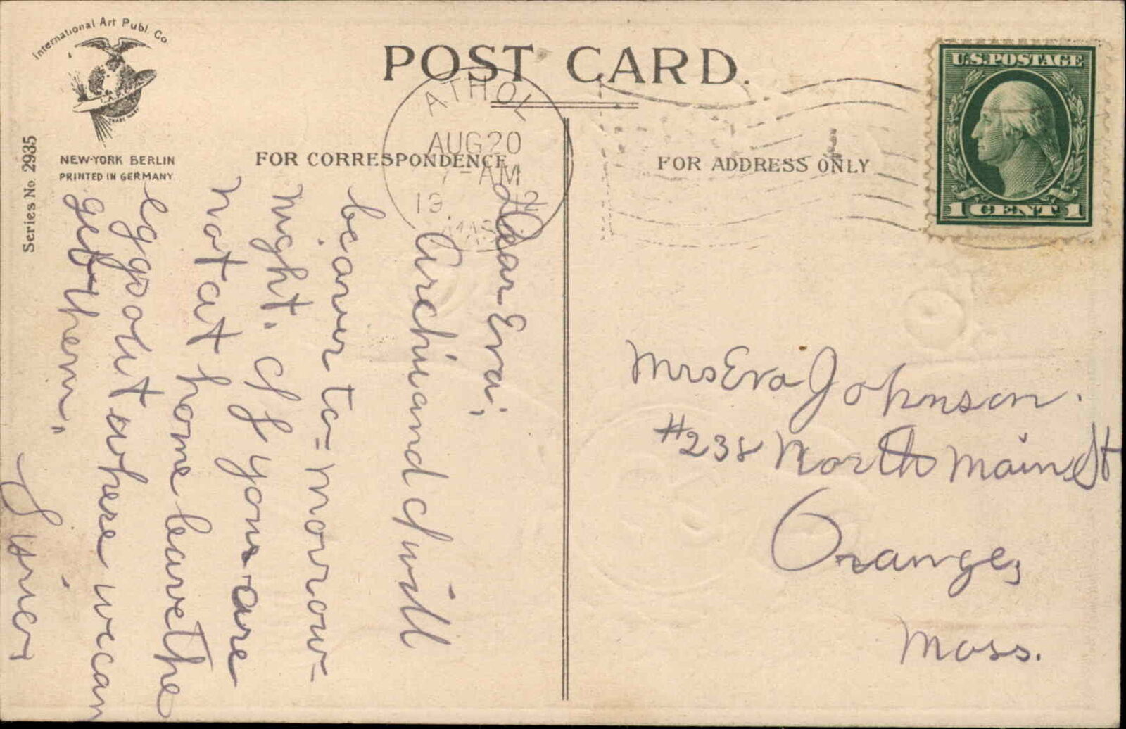 Ellen Clapsaddle Patriotic Ribbon & Medal c1910 Postcard 2935 Topics