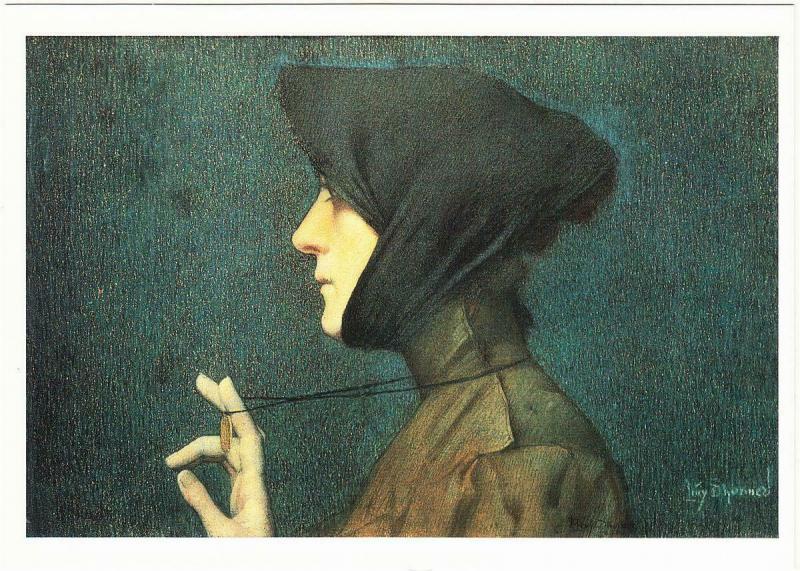 Woman With a Medallion (Mystery) by Lucien Levy-Dhurmer Art Postcard