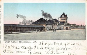 UNION TRAIN DEPOT RAILROAD STATION MANCHESTER NEW HAMPSHIRE POSTCARD 1905