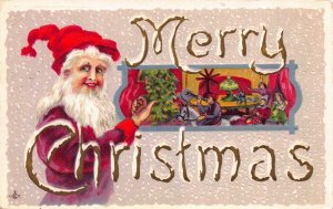 Christmas Postcard Santa Claus Large Letter Merry Christmas Kids with Toy~114012
