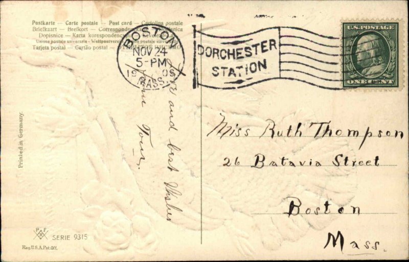 Thanksgiving Turkey Embossed Airbrushed c1900s-10s Postcard