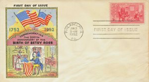 1952 #1004 Birth of Betsy Ross 3¢ Fluegel First Day of Issue