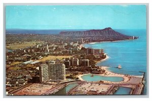 Vintage 1960's Postcard Aerial View of Waikiki City Skyline Oahu Hawaii