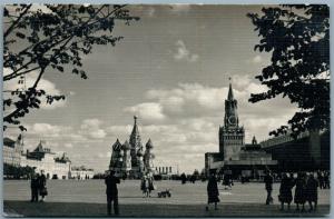 RUSSIA MOSCOW RED SQUARE 1959 VINTAGE REAL PHOTO POSTCARD RPPC w/ STAMPS