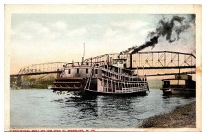 Antique Stern-Wheel Boat on the Ohio, Railroad Bridge, Wheeling, WV Postcard