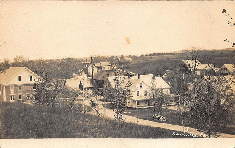 Swanville ME Aerial View Business District Blodgett's Art Photo RPPC Postcard