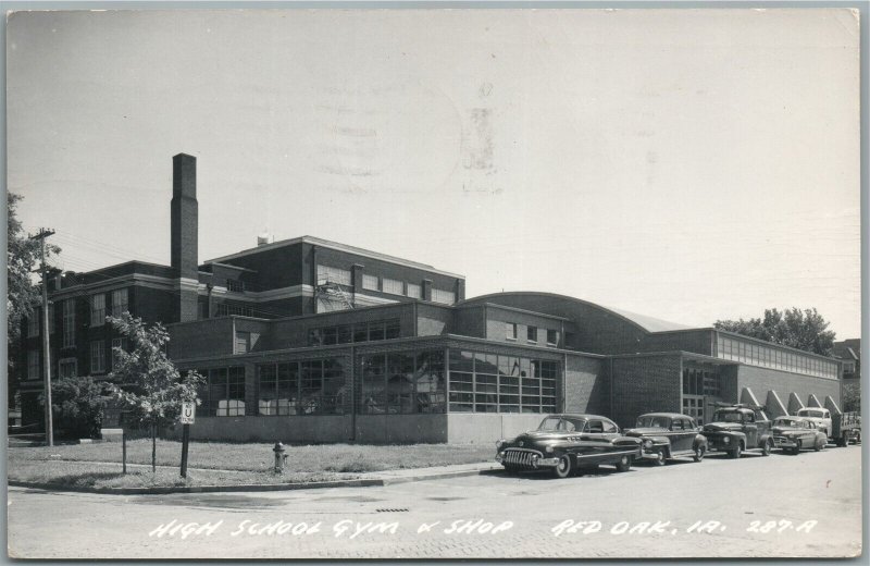 RED OAK IA HIGH SCHOOL GYM & SHOP VINTAGE REAL PHOTO POSTCARD RPPC