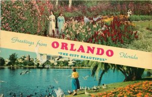 1965 Greetings From Orlando Florida Vintage Multi-View Banner Postcard