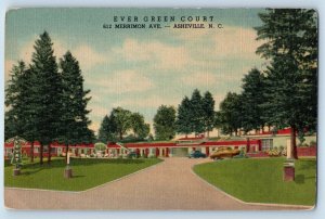 c1940 Evergreen Court Restaurant Merrimon Ave. Asheville North Carolina Postcard